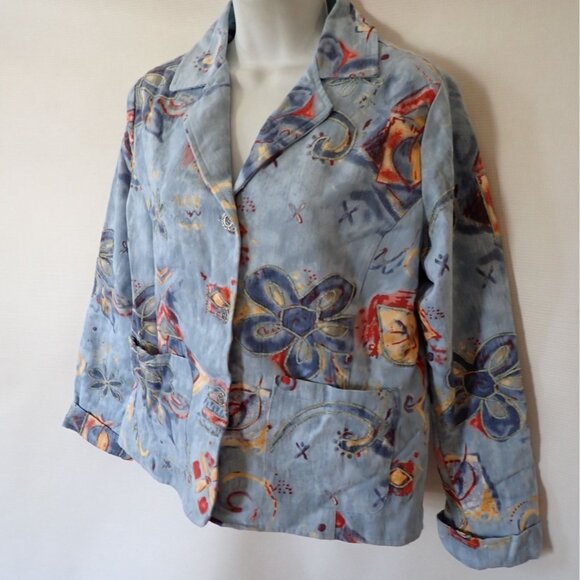 Parsley & Sage Floral Blazer Jacket women S Blue Art To Wear Boho Casual - Picture 4 of 6